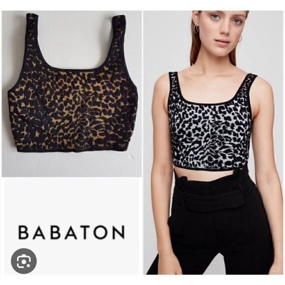 Babaton Aritzia Leopard Print Thick Crop Top Women's Black and Yellow size XXS - Picture 1 of 5
